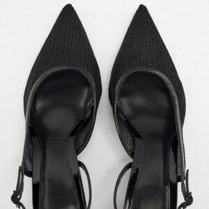 Zara, MID-HEIGHT MESH SLINGBACK HEELS, black, Size 8